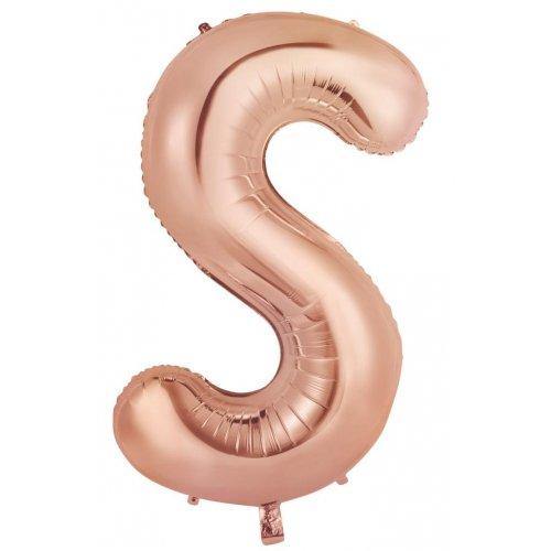 Rose Gold Decrotex Letter S Foil Balloon - 86cm - The Base Warehouse