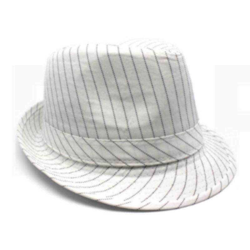 White Trilby Hat with Stripe Design