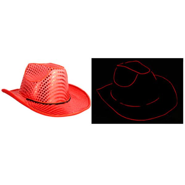 Red Light Up Sequin Cowboy Hat