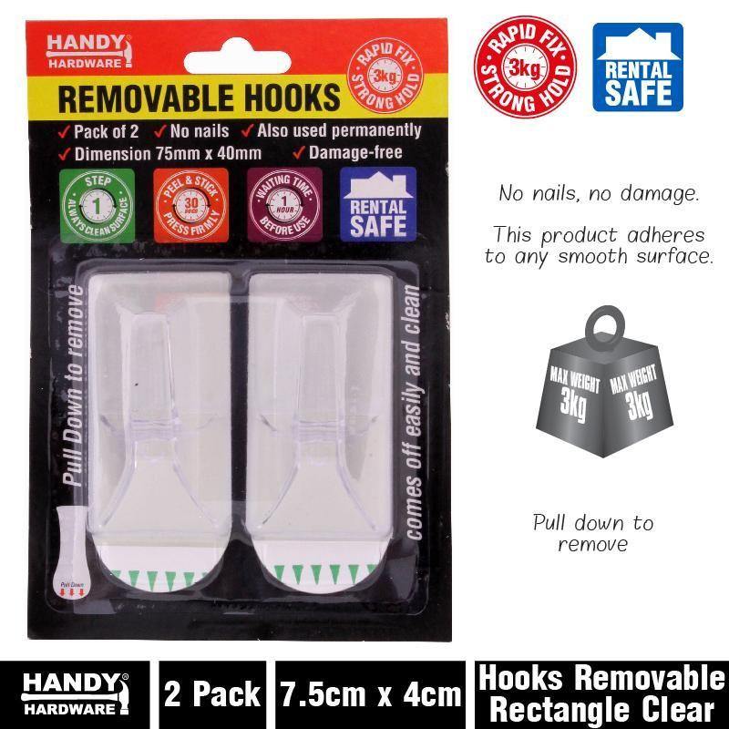 2 Pack Clear Removable Hooks - 7.5cm x 4cm - The Base Warehouse