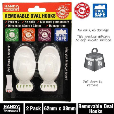 2 Pack Removable Oval Hooks - 62mm x 38mm - The Base Warehouse