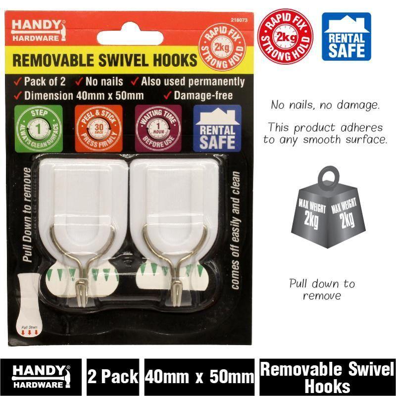 2 Pack Removable Swivel Hooks - 4cm x 5cm - The Base Warehouse