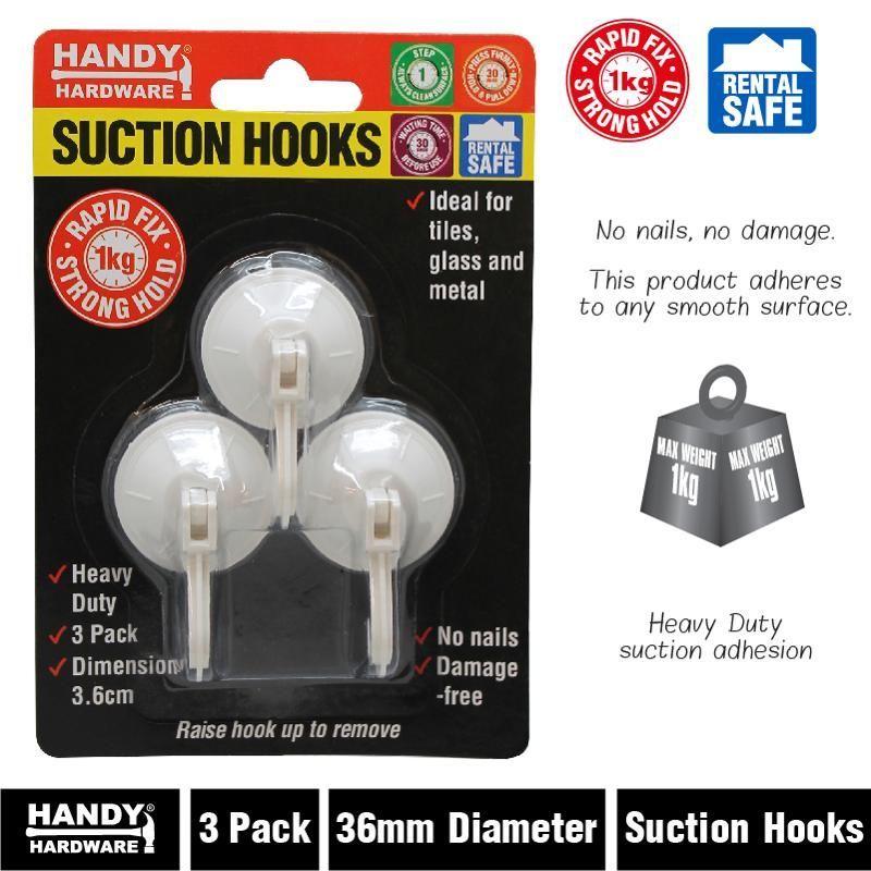 3 Pack Suction Hooks - 3.6cm