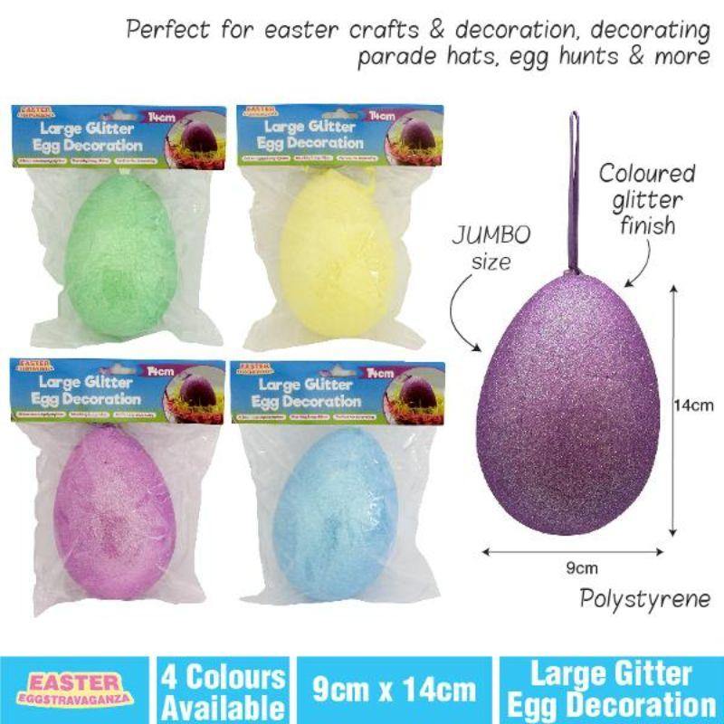 Polystyrene Glitter Egg - 14cm x 9cm - The Base Warehouse