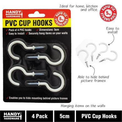 4 Pack PVC Cup Hooks - 5cm - The Base Warehouse