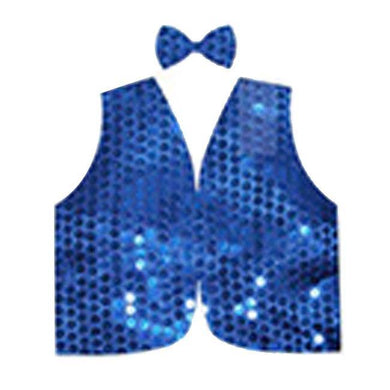 Dark Blue Sequin Bow Tie & Vest Set - The Base Warehouse