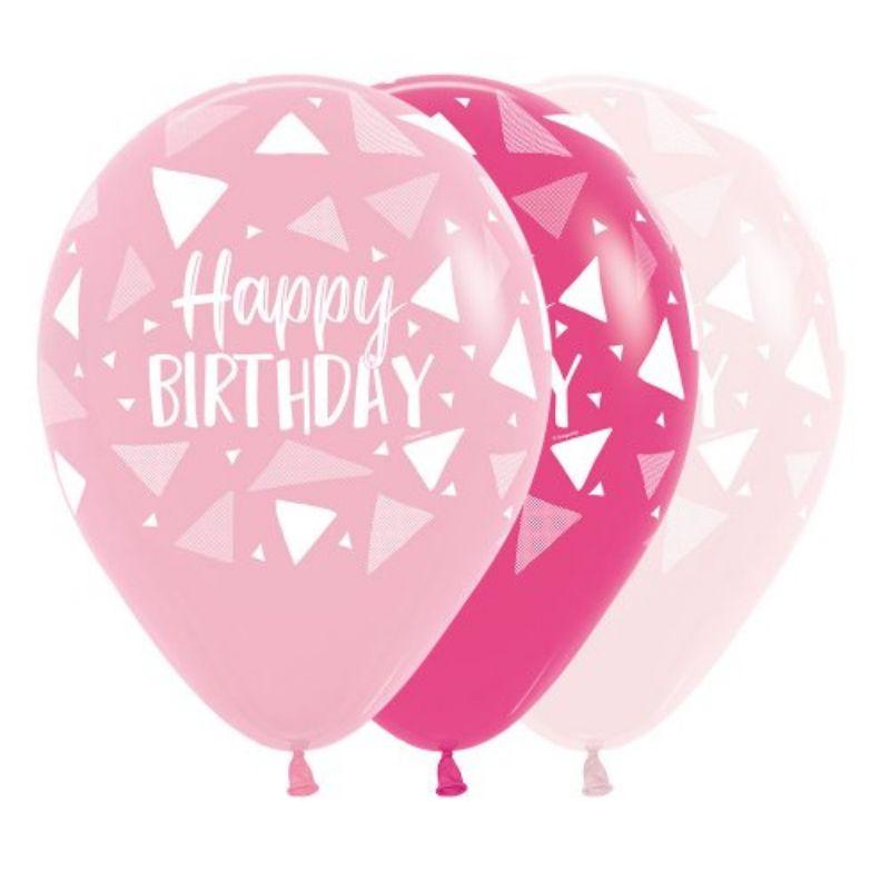 Happy Birthday Triangles Pinks Sempertex Balloon - 30cm