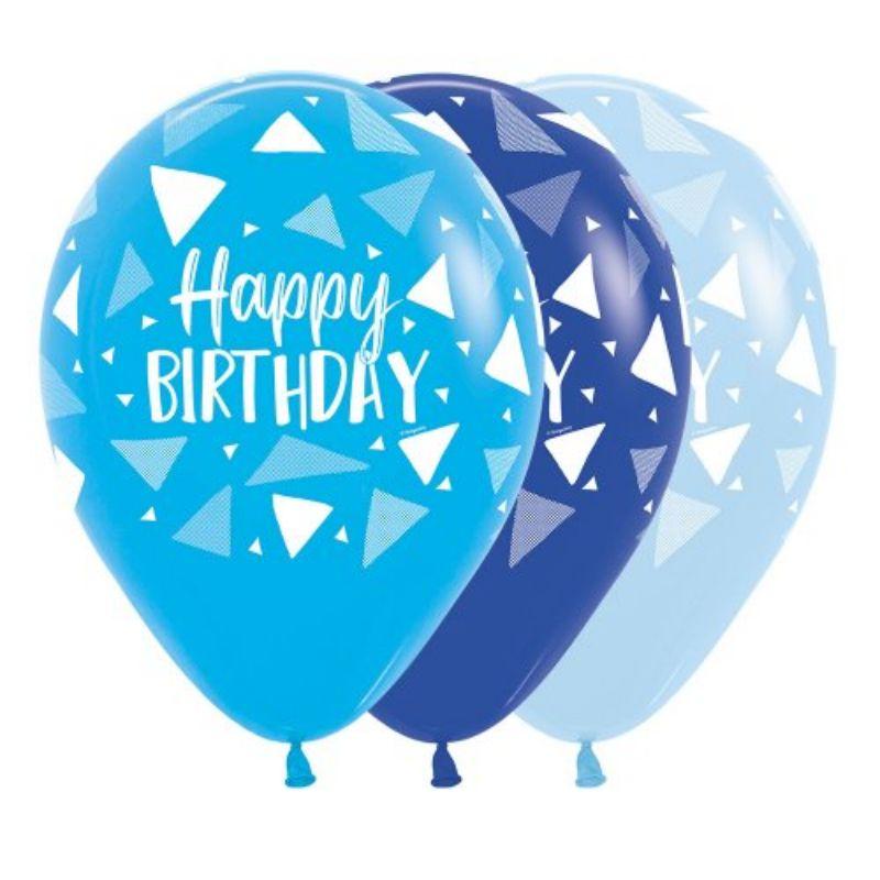 Happy Birthday Triangles Blues Sempertex Balloon - 30cm