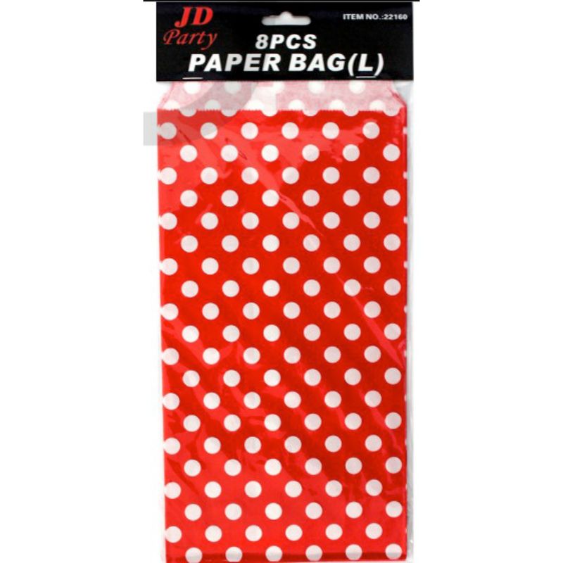 8 Pack Dot Red Paper Bag - Large