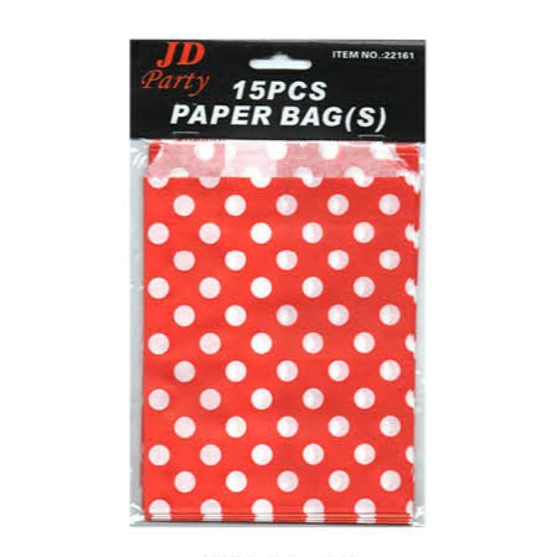 15 Pack Dot Red Paper Bag - Small - The Base Warehouse