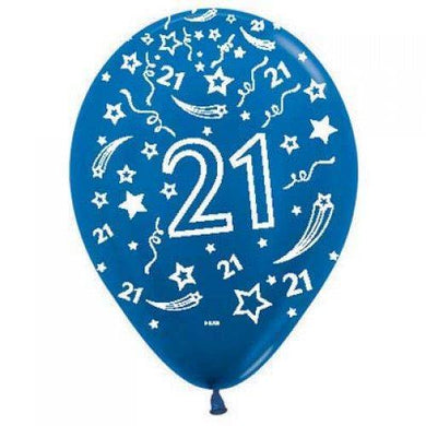 Metallic Blue 21 Printed Latex Balloon - 30cm - The Base Warehouse