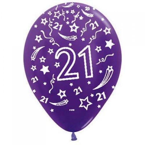 Metallic Purple 21 Printed Latex Balloon - 30cm