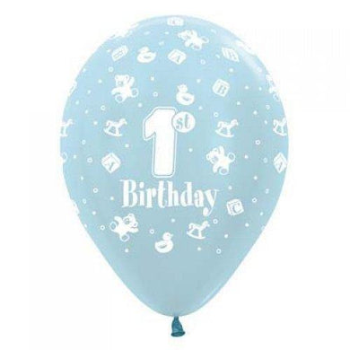 1st Birthday Boy Latex Balloon - 30cm - The Base Warehouse
