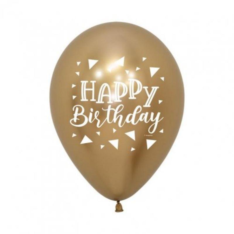 Happy Birthday Triangle Reflex Gold Sempertex Balloon - 30cm