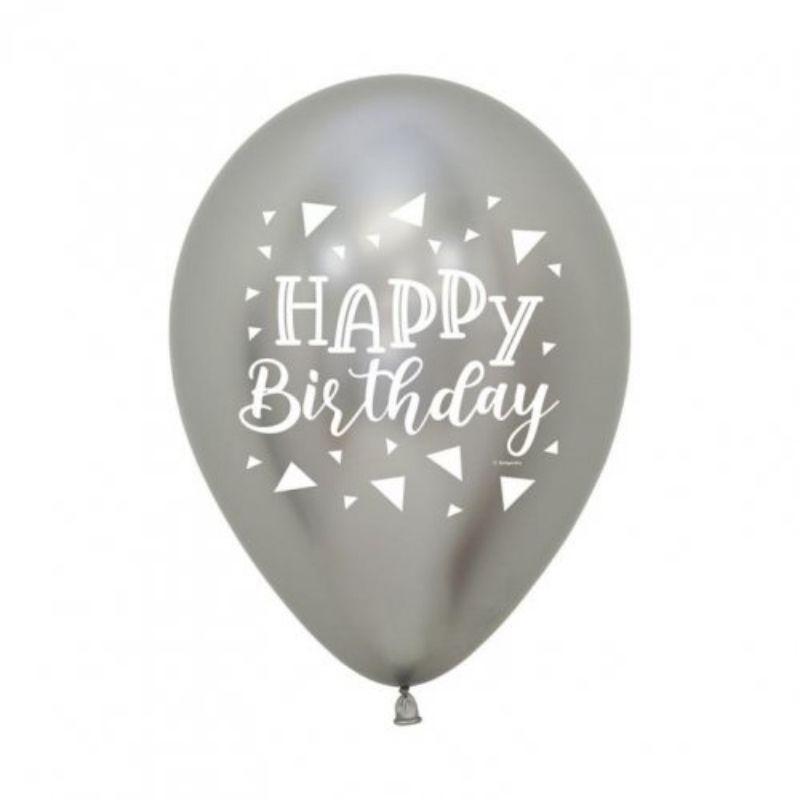 Happy Birthday Triangle Reflex Silver Sempertex Balloon - 30cm