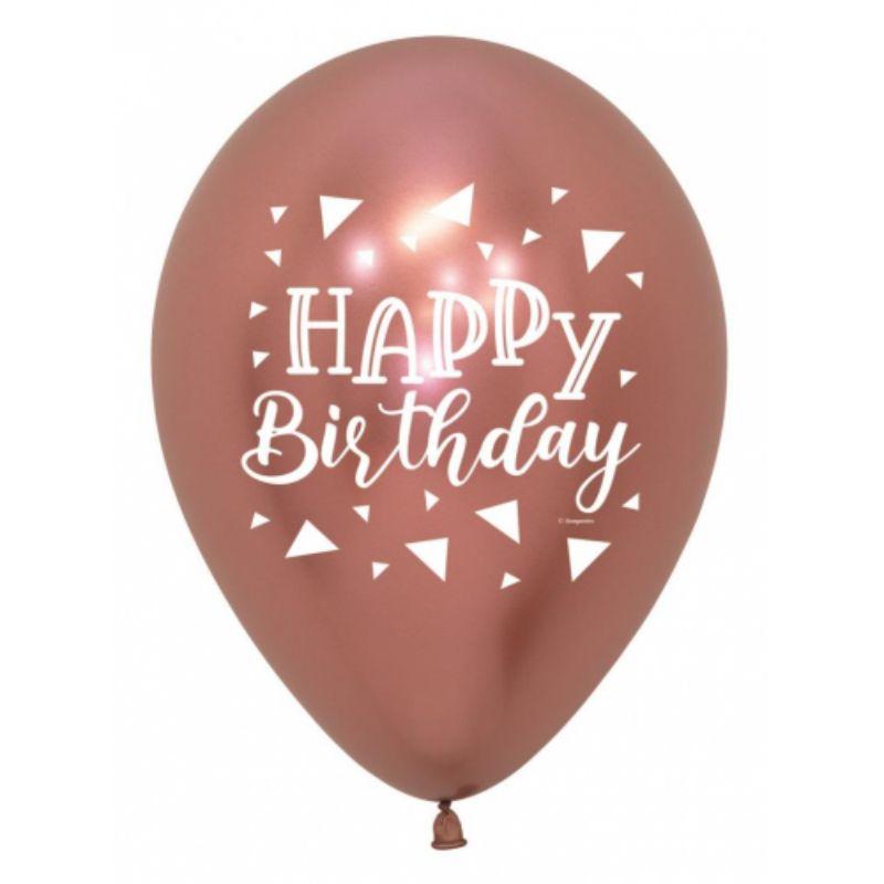 Happy Birthday Triangle Reflex Rose Gold Sempertex Balloon - 30cm
