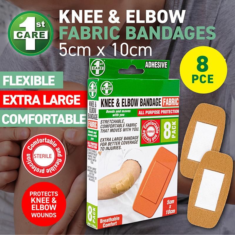 8 Pack Knee & Elbow Fabric Bandages - 5cm x 10cm