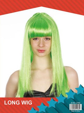 Womens Green Long Straight Wig with Fringe