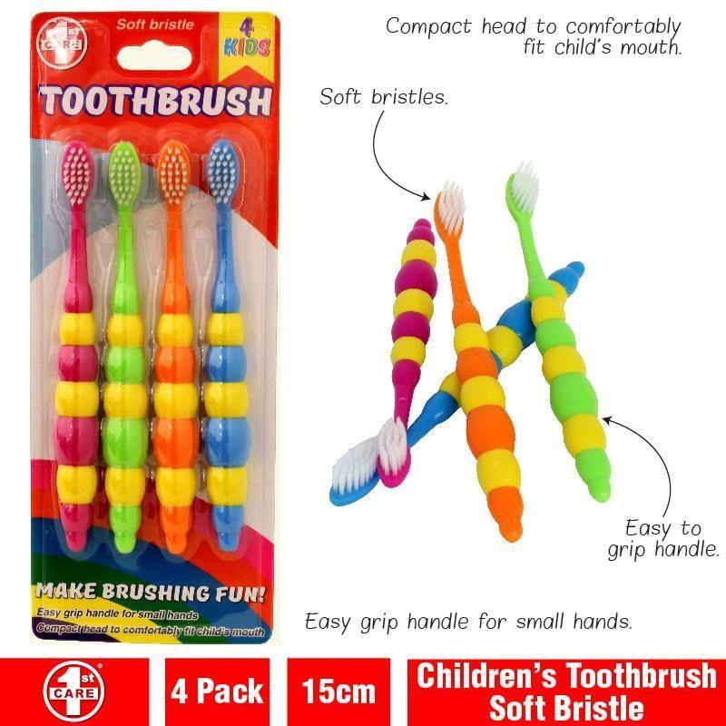 4 Pack Kids Soft Bristle Toothbrush - 15cm - The Base Warehouse