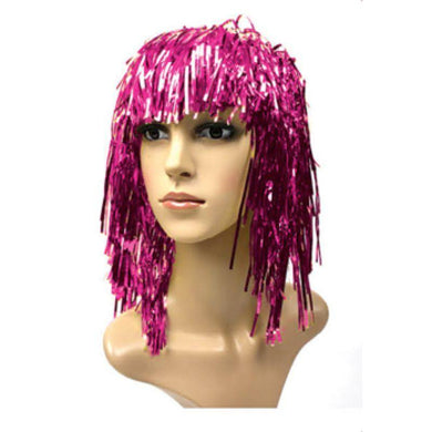 Adult Hot Pink Tinsel Wig - The Base Warehouse