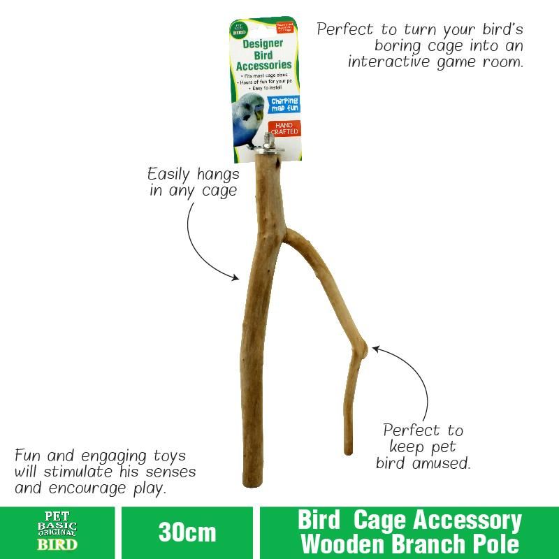 Wooden Brach Pole Bird Cage Accessory - 30cm