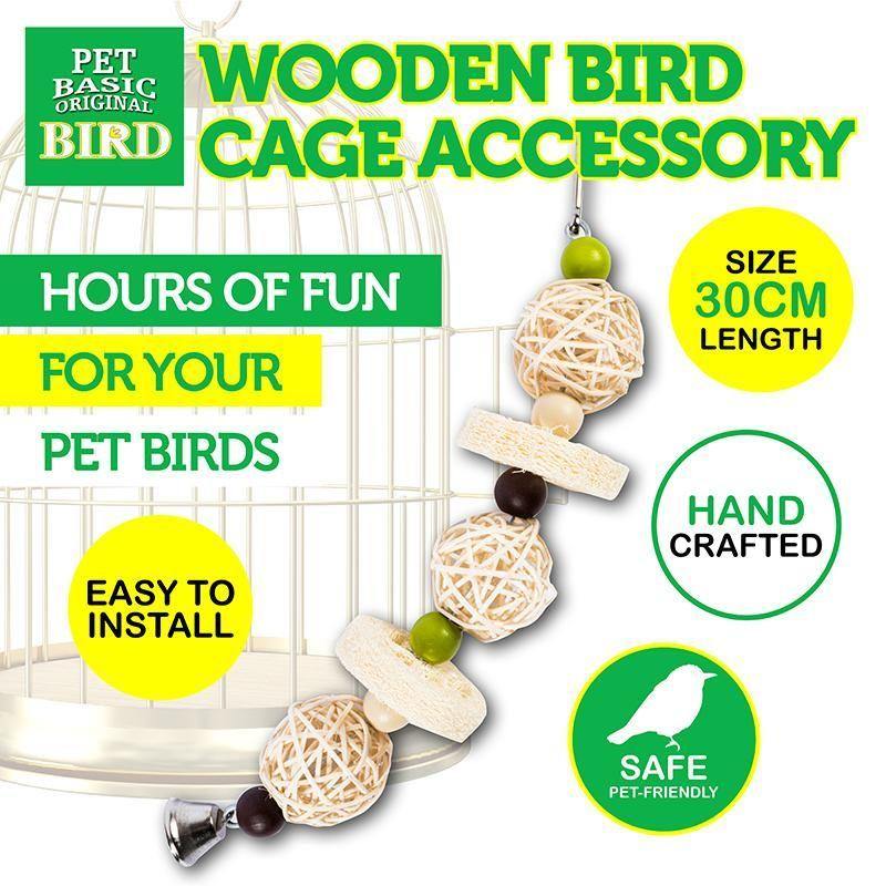 Wooden Hanging Decoration Bird Cage Accessory - 30cm - The Base Warehouse