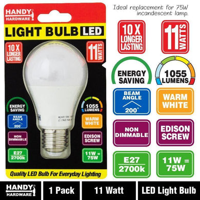 11w Screw LED Light Bulb - Warm White - E27 - The Base Warehouse