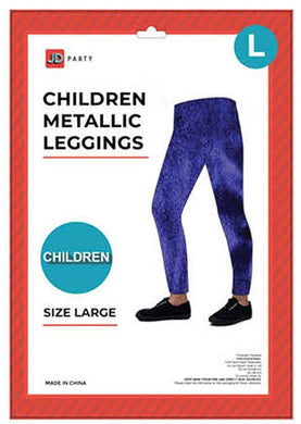 Kids Blue Metallic Leggings - Large - The Base Warehouse