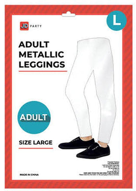Adult White Metallic Leggings - Large - The Base Warehouse