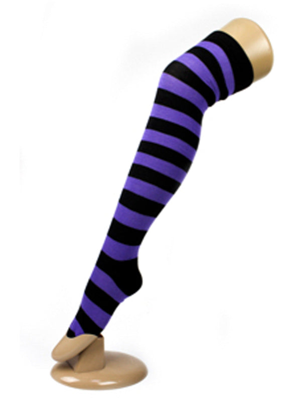 Thick Stripe Purple/Black Over The Knee Socks