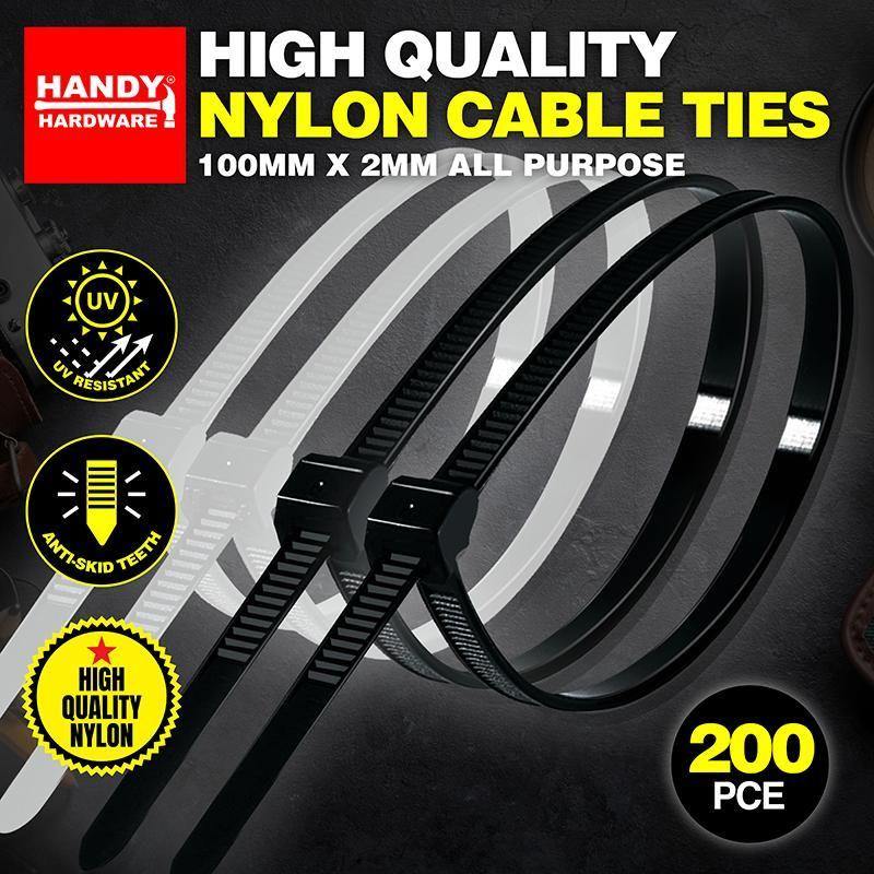 200 Pack Nylon Cable Ties - 100mm x 2mm