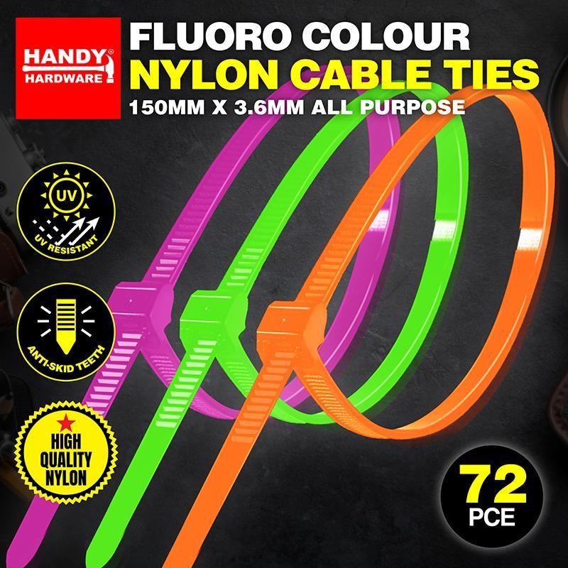 72 Pack Fluoro Colour Nylon Cable Ties - 150mm x 3.6mm