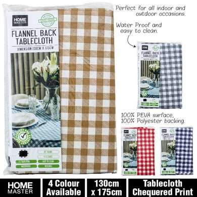 Chequered Print Rectangle Flannel Back Tablecloth - 130cm x 175cm - The Base Warehouse