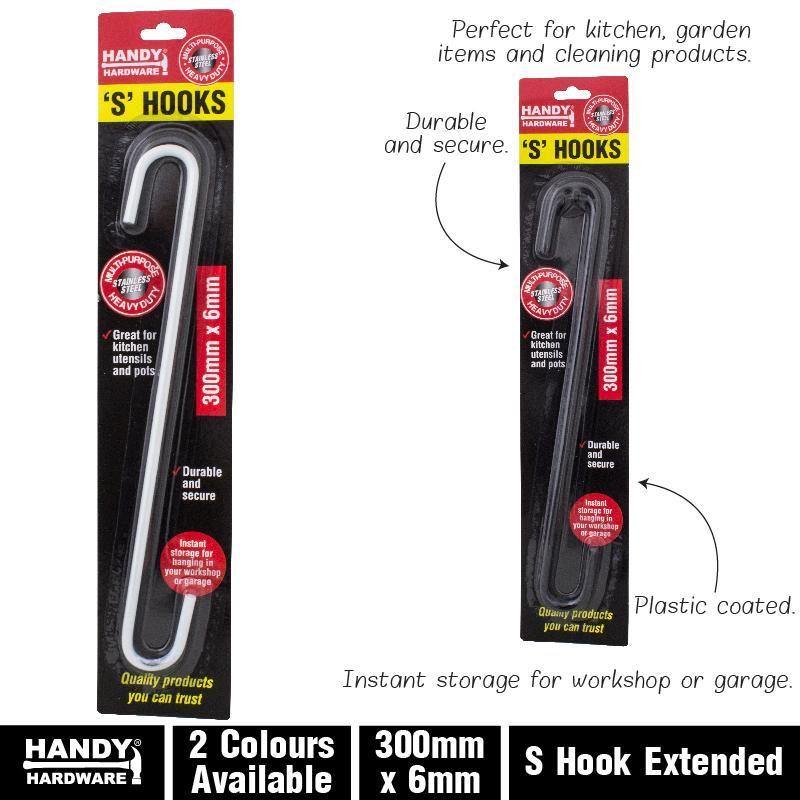 S Hook Extended - 300mm x 6mm - The Base Warehouse