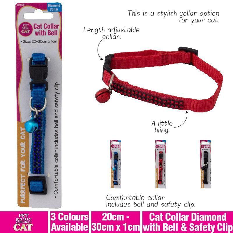 Diamond Clip Cat Collar with Bell & Safety - 20cm x 30cm x 1cm