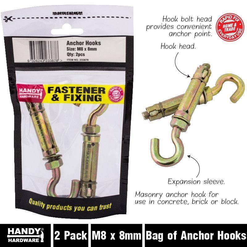 2 Pack Bag of M8 Anchor Hooks - 8mm - The Base Warehouse