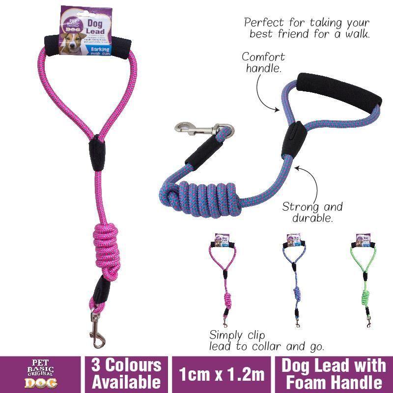 Dog Lead with Foam Handle - 1cm x 1.2m