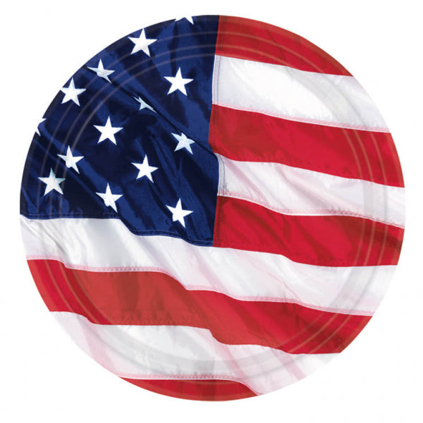8 Pack American Flag Paper Plates - 27cm