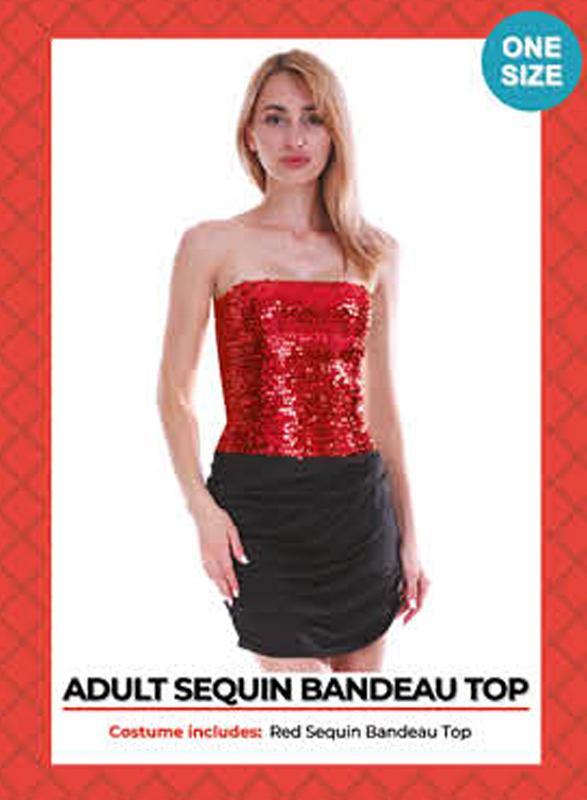 Womens Red Sequin Bandeau Tube Top - The Base Warehouse
