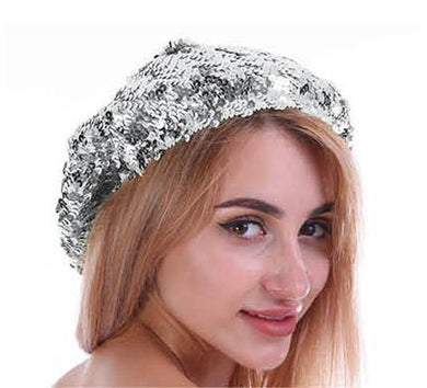 Adult Silver Sequin Beret Hat - The Base Warehouse