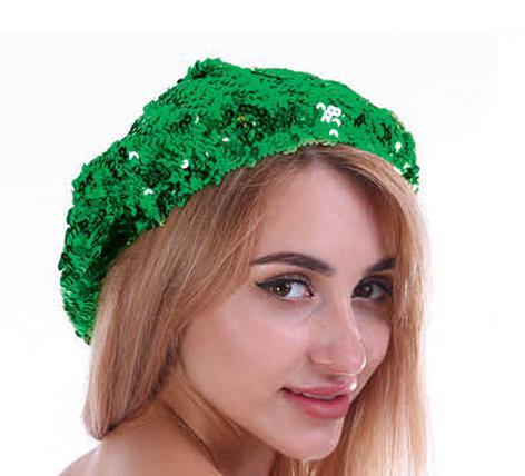 Adult Green Sequin Beret Hat - The Base Warehouse