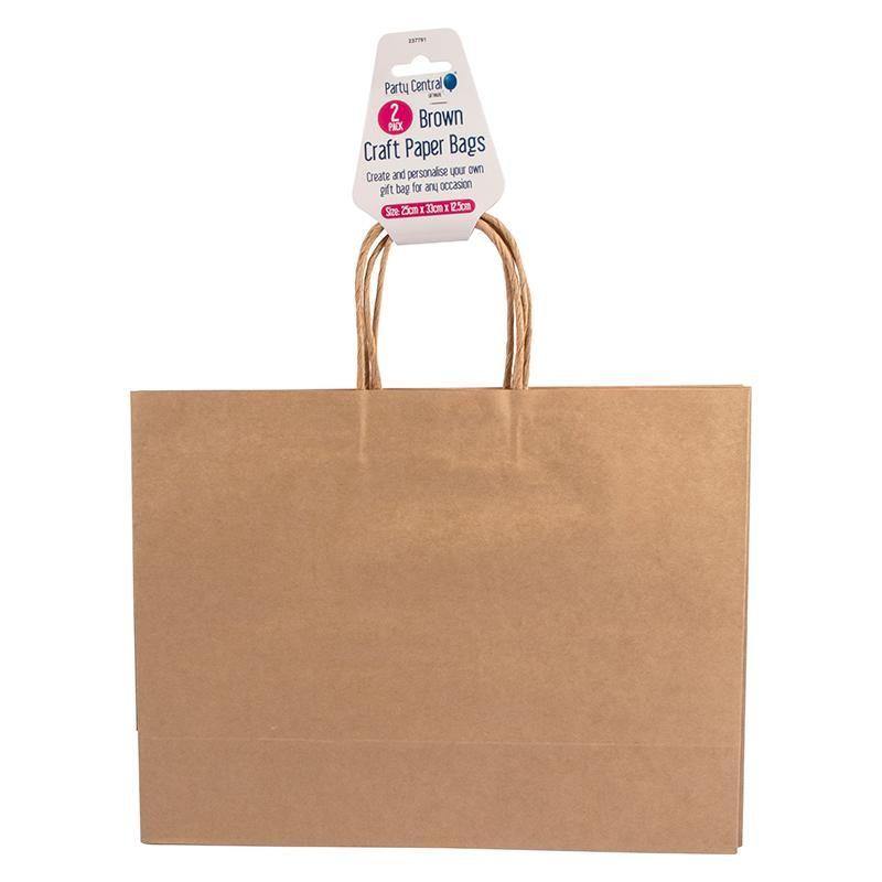 2 Pack Brown Horizontal Craft Paper Bags - 25cm x 33cm x 12.5cm