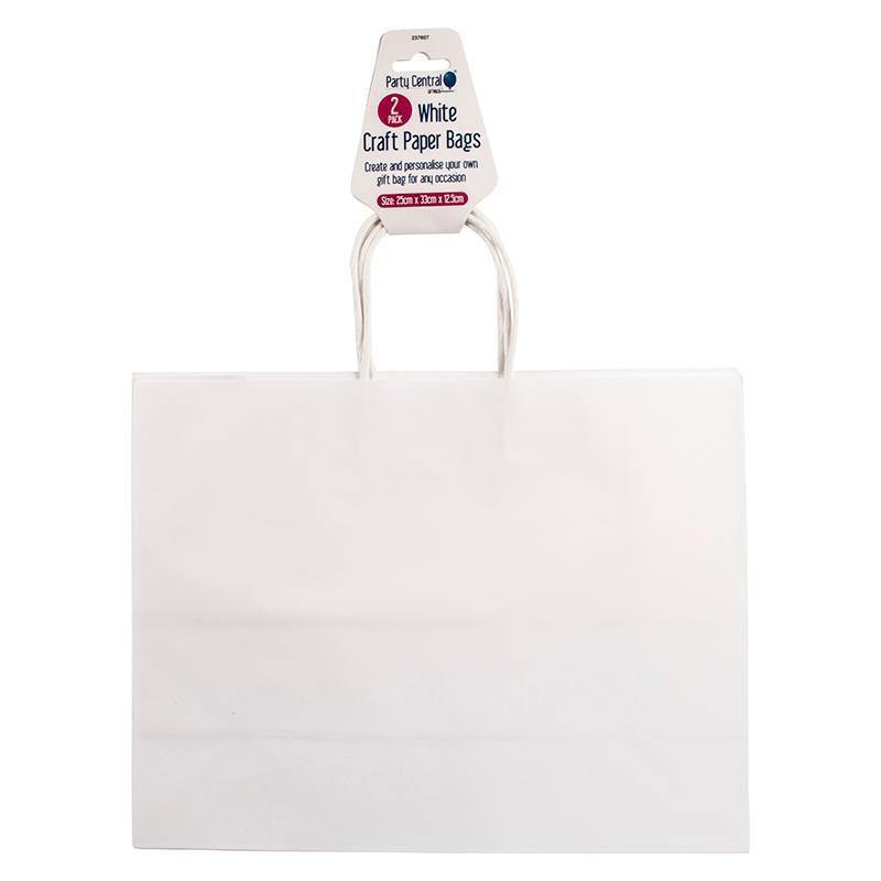 2 Pack White Horizontal Craft Paper Bags - 25cm x 33cm x 12.5cm - The Base Warehouse