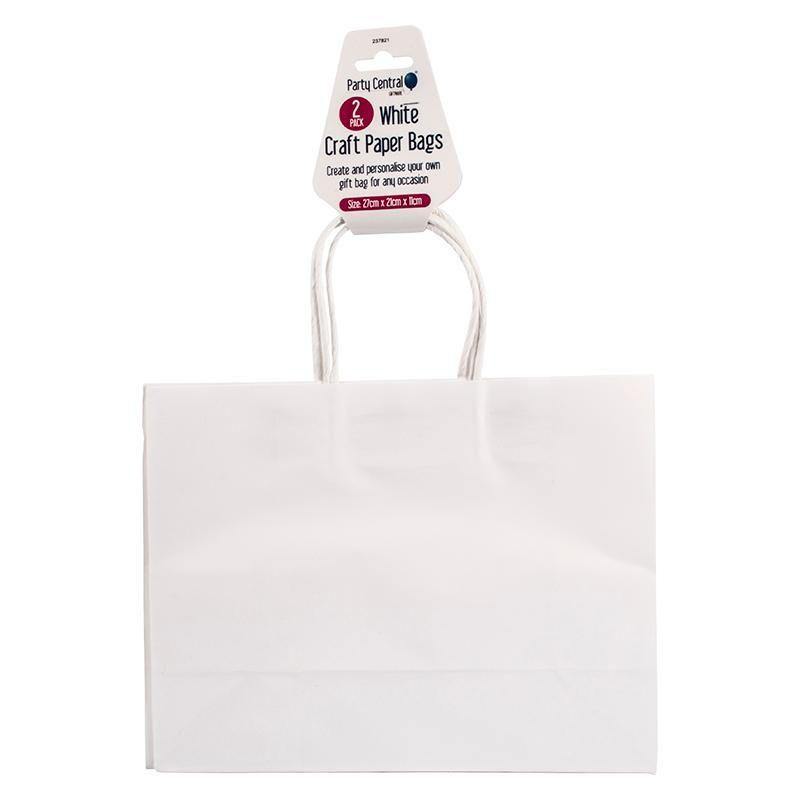 2 Pack White Horizontal Craft Paper Bags - 27cm x 21cm x 11cm