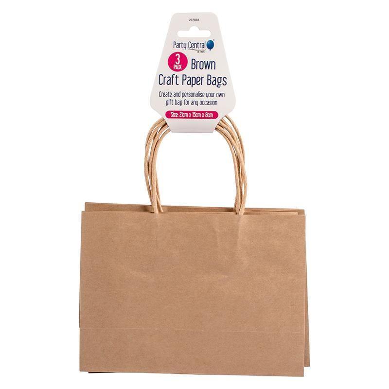 3 Pack Brown Horizontal Craft Paper Bags - 21cm x 15cm x 8cm - The Base Warehouse