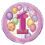 Load image into Gallery viewer, Pink 1st Birthday Round Foil Balloon - 45cm - The Base Warehouse
