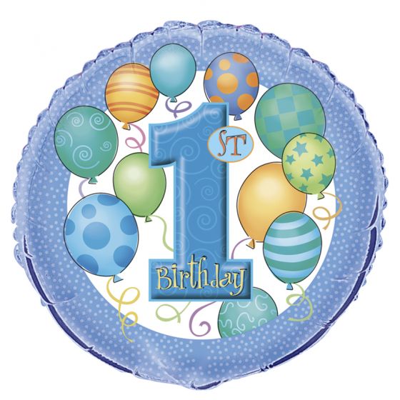 1st Birthday Boy Foil Balloon - 45cm