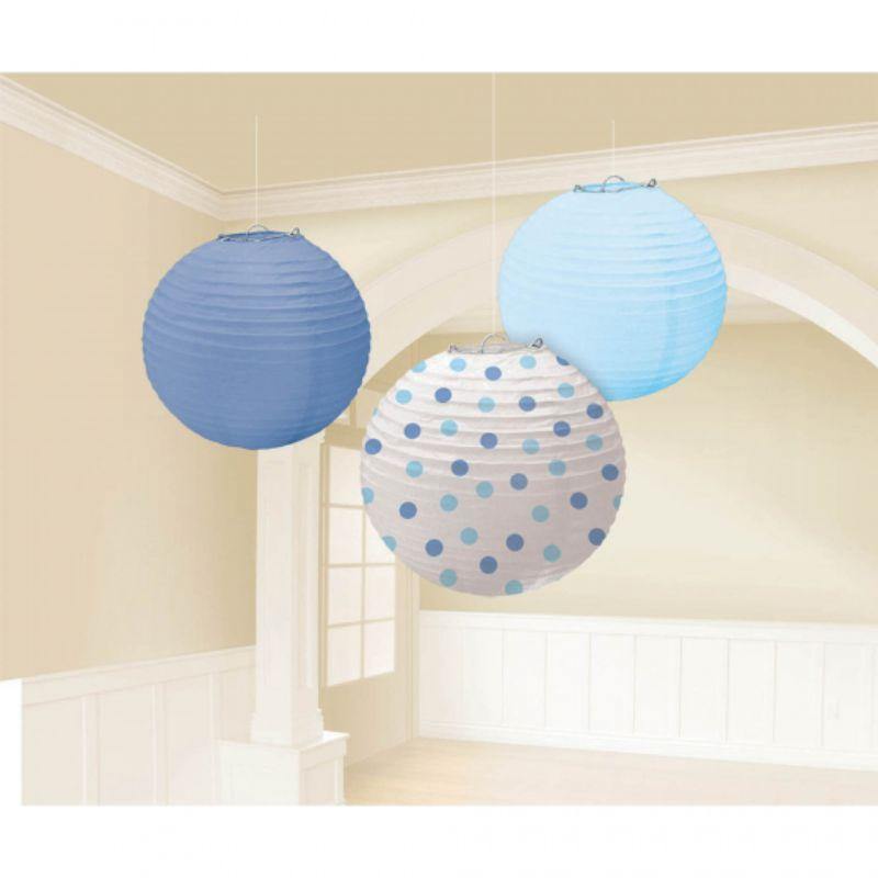 3 Pack Blue Baby Boy Paper Lanterns - 24cm - The Base Warehouse