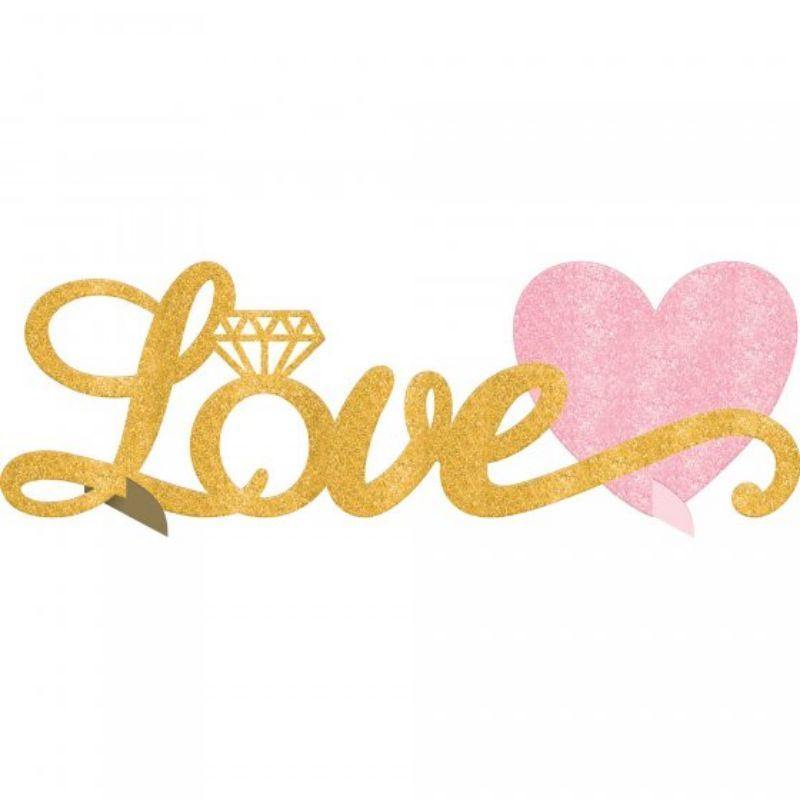 Love Glittered Table Decoration with Pink Heart - 11cm x 35cm - The Base Warehouse