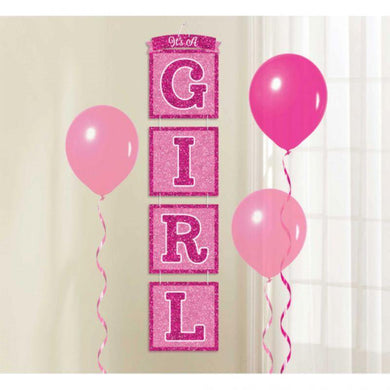 Pink Baby Girl Hanging Drop Decoration - 93cm x 22cm - The Base Warehouse